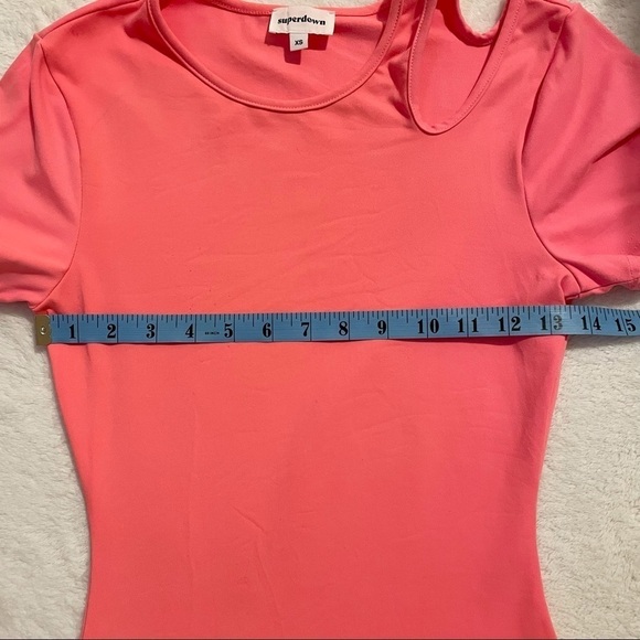 Superdown Carol Cut Out Mini Barbiecore Bodycon Dress in Coral Pink XS - Picture 12 of 12